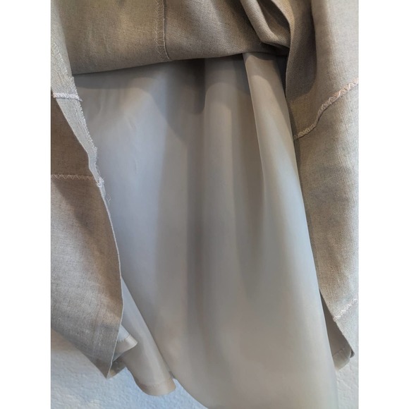 Harve Bernard Oatmeal Linen Aline Midi Skirt, Pink Stitching, Size 10P - Picture 3 of 5